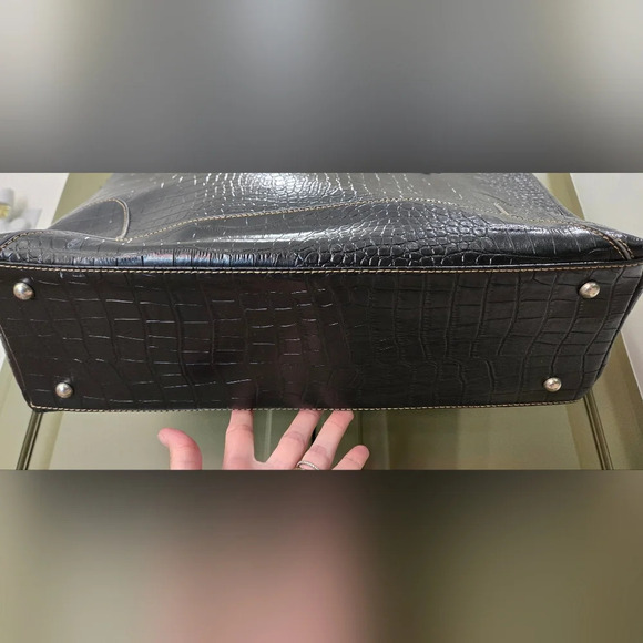 NWOT black crocodile pleather shoulder tote briefcase bag - Picture 5 of 9